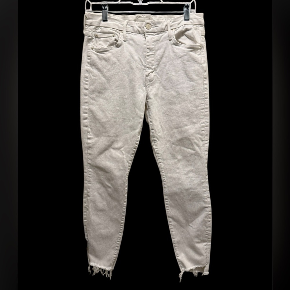 MOTHER The Looker Ankle Step Fray White Jeans